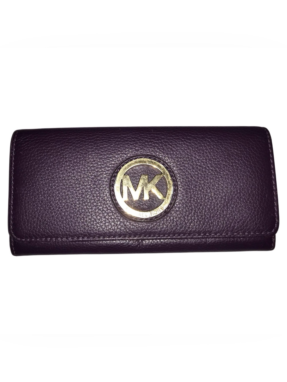 Michael Kors Deep Plum Pebbled Leather Continental Wallet with Gold Logo